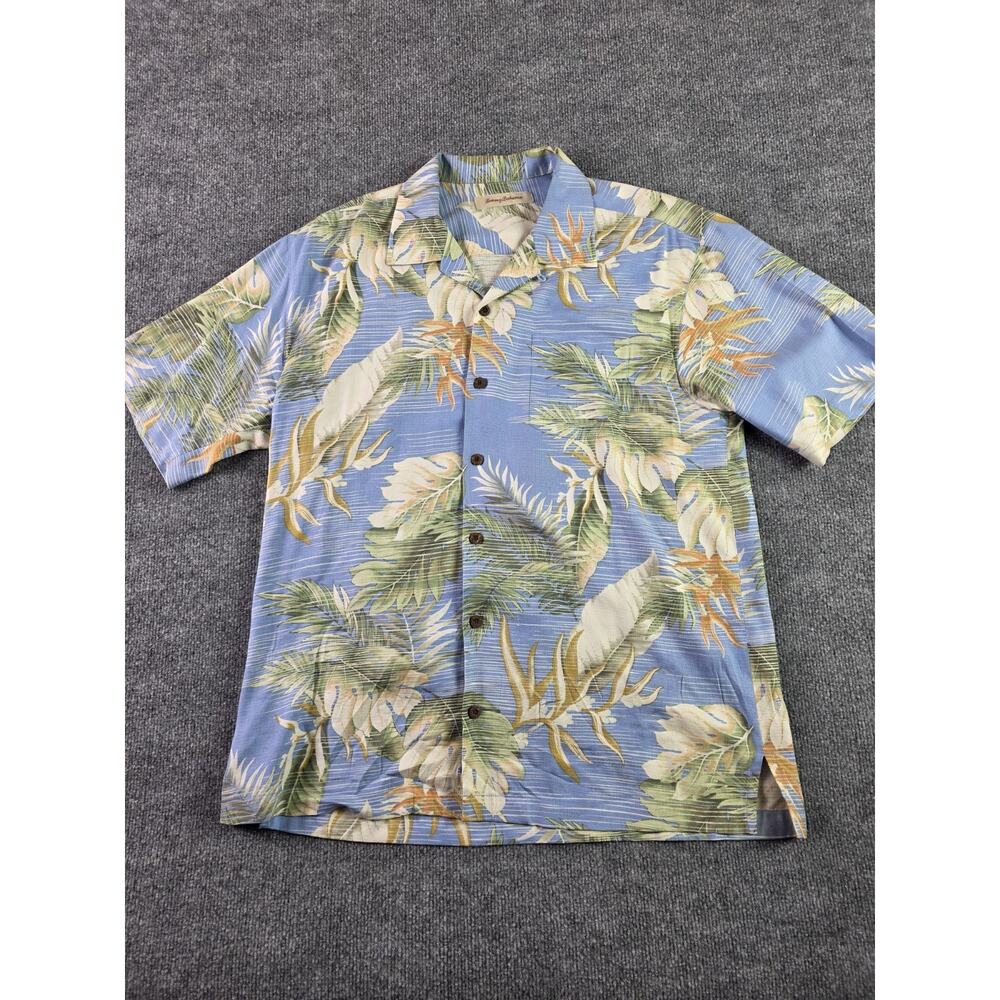 Tommy Bahama Silk Shirt Size Large Bamboo Floral Hawaiian Camp Coconut Button